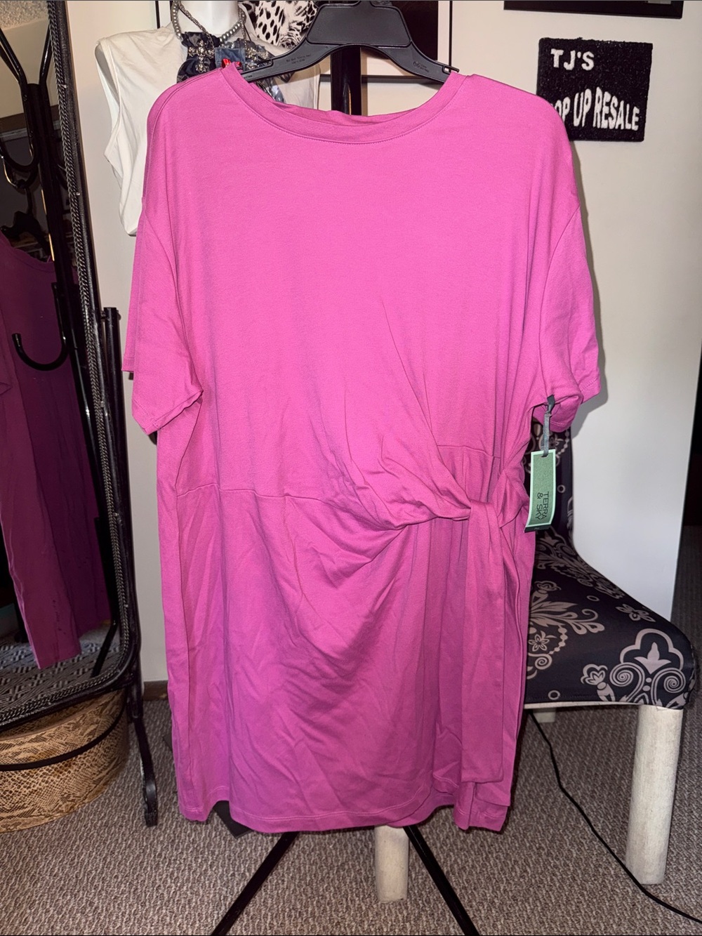 Terra & Sky Knot-Detail Short Sleeve Tunic - Hot Pink